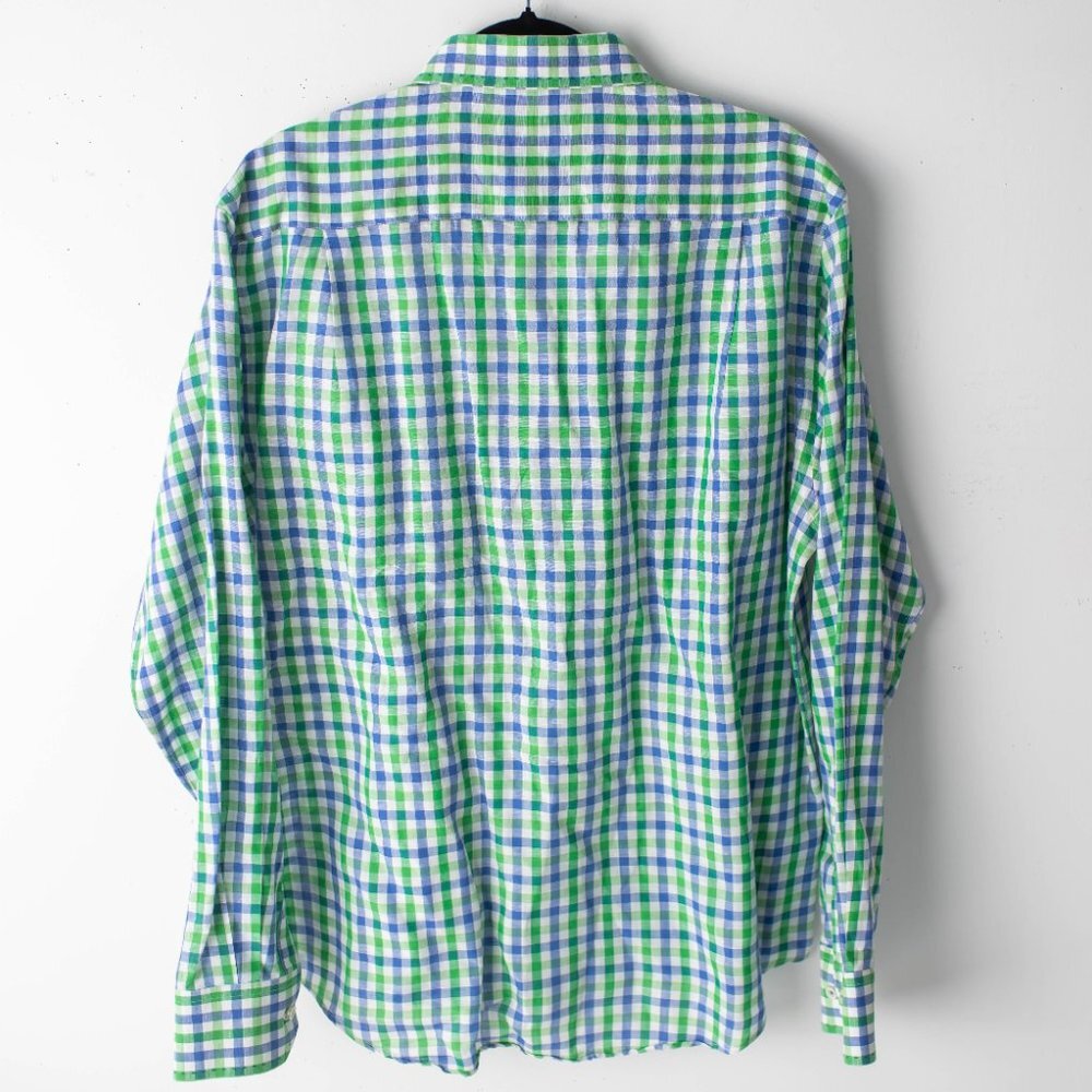 Alex Cannon Men's Long Sleeve Button Up Blue Green Plaid Large - Picture 6 of 10